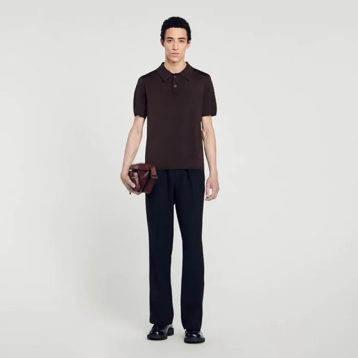 Sweaters and Cardigans Men SANDRO Shortsleeve Knitted Polo Shirt Coffee