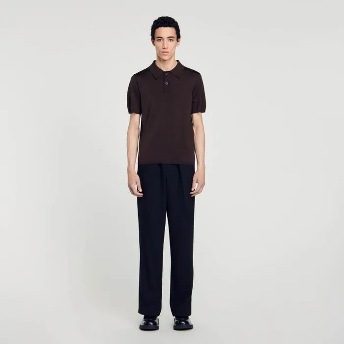 Sweaters and Cardigans Men SANDRO Shortsleeve Knitted Polo Shirt Coffee