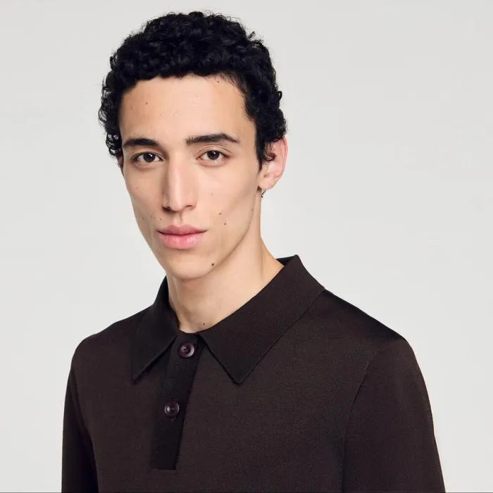 Sweaters and Cardigans Men SANDRO Shortsleeve Knitted Polo Shirt Coffee