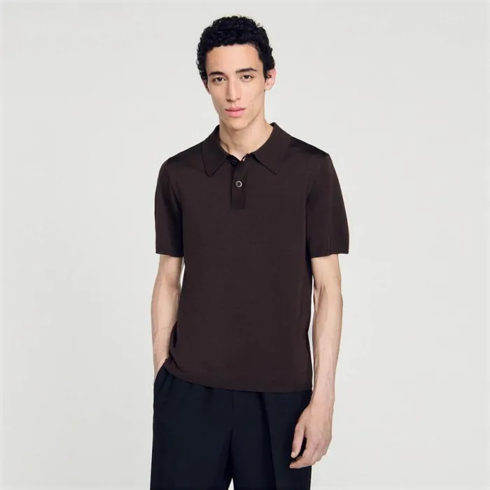 Sweaters and Cardigans Men SANDRO Shortsleeve Knitted Polo Shirt Coffee