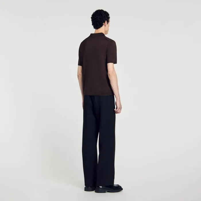 Sweaters and Cardigans Men SANDRO Shortsleeve Knitted Polo Shirt Coffee