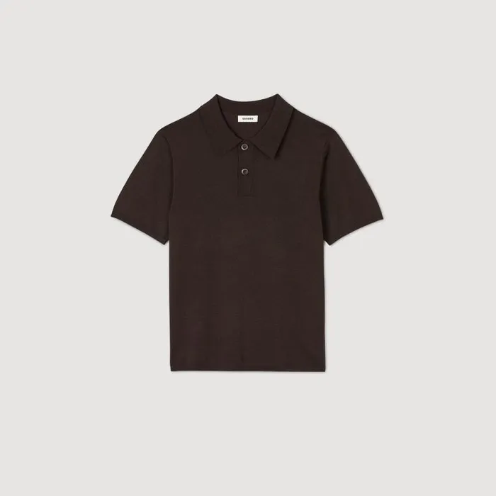 Sweaters and Cardigans Men SANDRO Shortsleeve Knitted Polo Shirt Coffee