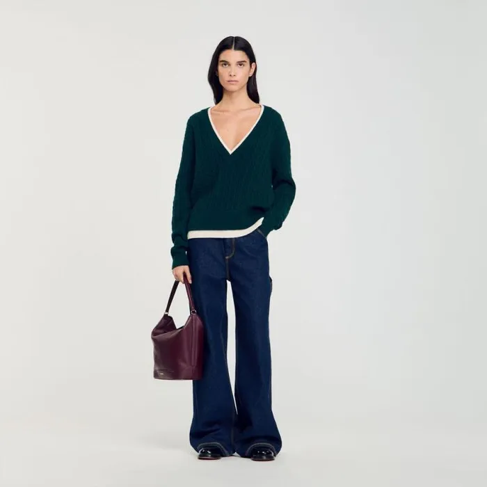 Sweaters and Cardigans Women SANDRO Layered Effect Knit Sweater Green