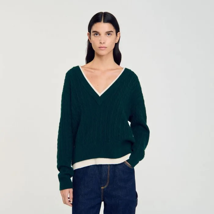 Sweaters and Cardigans Women SANDRO Layered Effect Knit Sweater Green