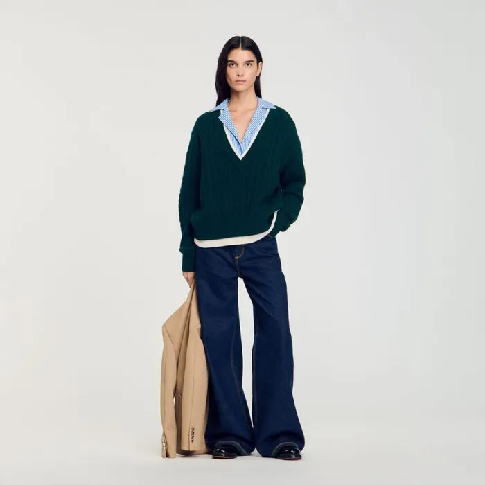 Sweaters and Cardigans Women SANDRO Layered Effect Knit Sweater Green