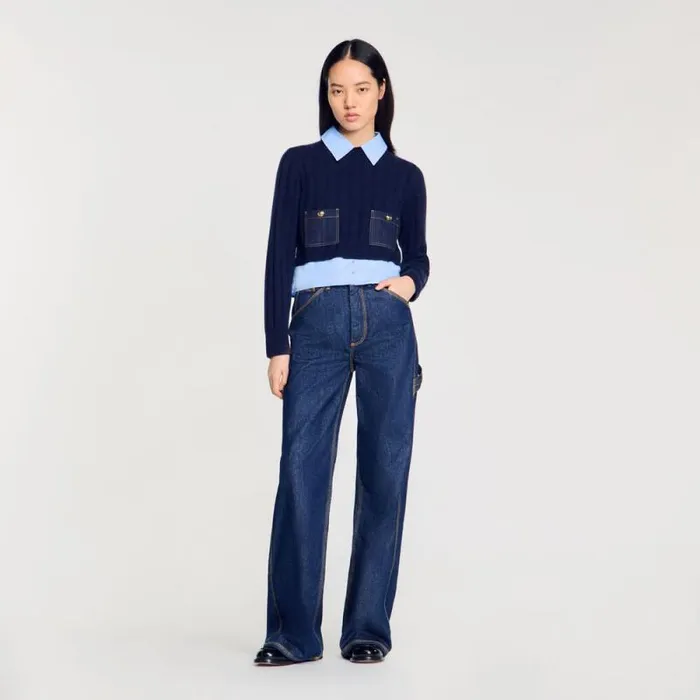 Sweaters and Cardigans Women SANDRO Layeredeffect Sweater Navy Blue