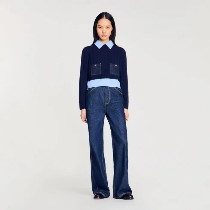 Sweaters and Cardigans Women SANDRO Layeredeffect Sweater Navy Blue