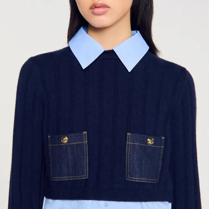 Sweaters and Cardigans Women SANDRO Layeredeffect Sweater Navy Blue