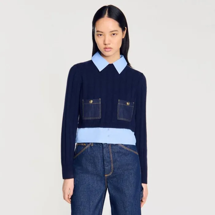 Sweaters and Cardigans Women SANDRO Layeredeffect Sweater Navy Blue