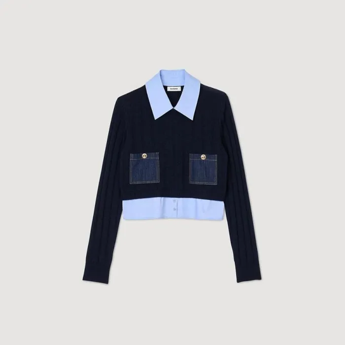 Sweaters and Cardigans Women SANDRO Layeredeffect Sweater Navy Blue