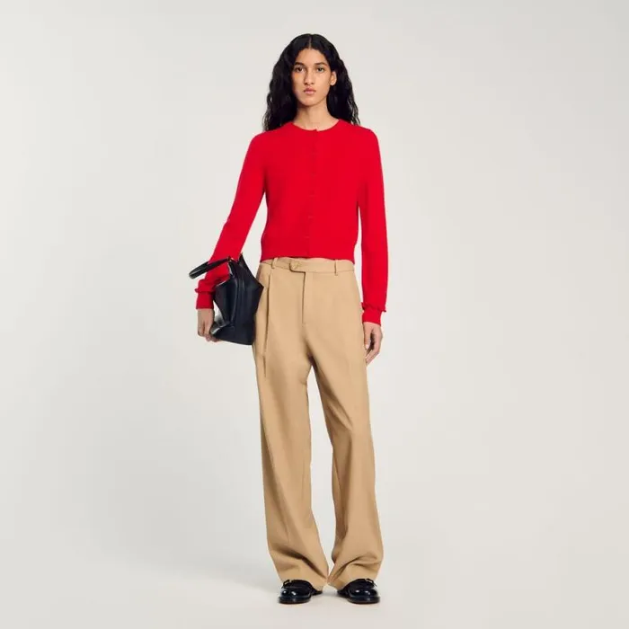 Sweaters and Cardigans Women SANDRO Ruffled Cardigan Red