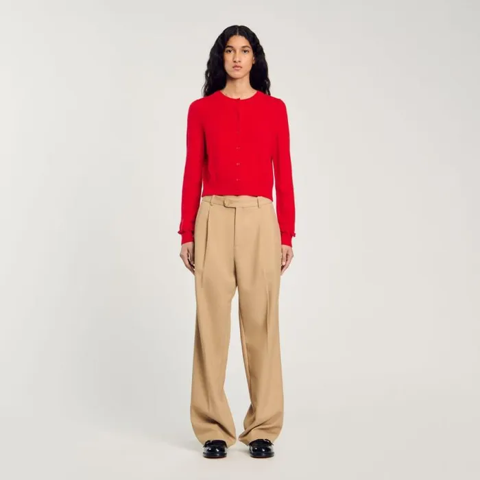 Sweaters and Cardigans Women SANDRO Ruffled Cardigan Red