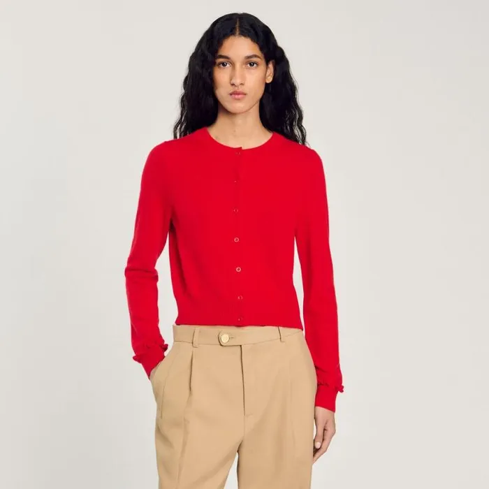 Sweaters and Cardigans Women SANDRO Ruffled Cardigan Red