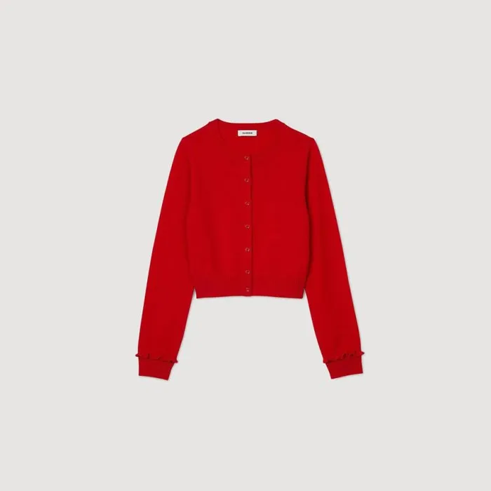 Sweaters and Cardigans Women SANDRO Ruffled Cardigan Red