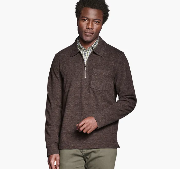 Sweaters and Knits Johnston and Murphy Men Point Collar QuarterZip Brown