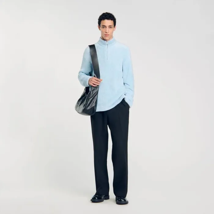 Sweatshirts and Hoodies Men SANDRO Terry Fleece Sweater Baby Blue