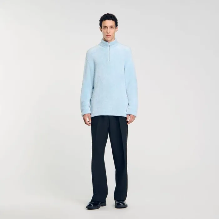 Sweatshirts and Hoodies Men SANDRO Terry Fleece Sweater Baby Blue