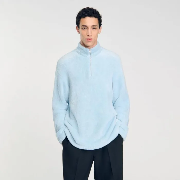 Sweatshirts and Hoodies Men SANDRO Terry Fleece Sweater Baby Blue