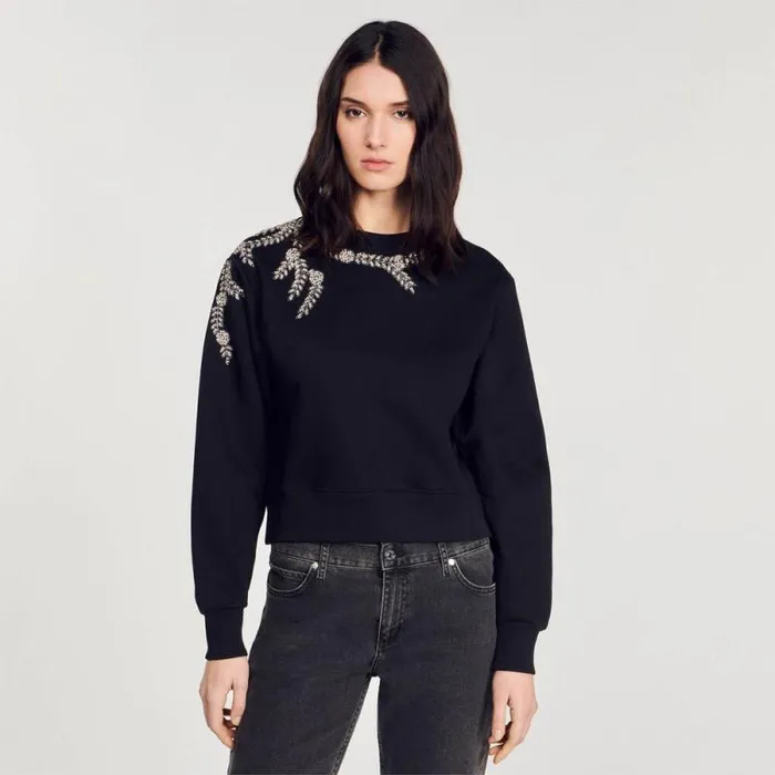 Sweatshirts Women SANDRO Embellished Sweatshirt Black