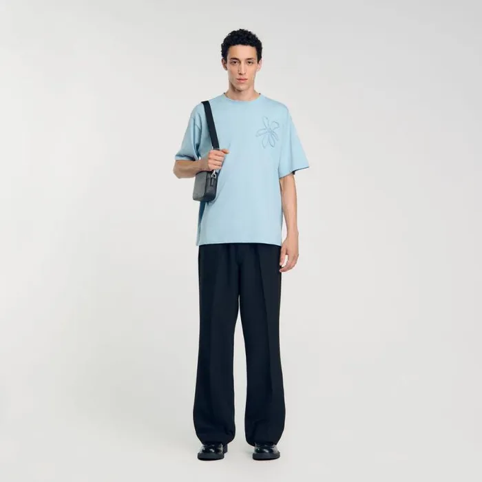Tshirts and Polos Men SANDRO Oversized Flower Tshirt Baby Blue