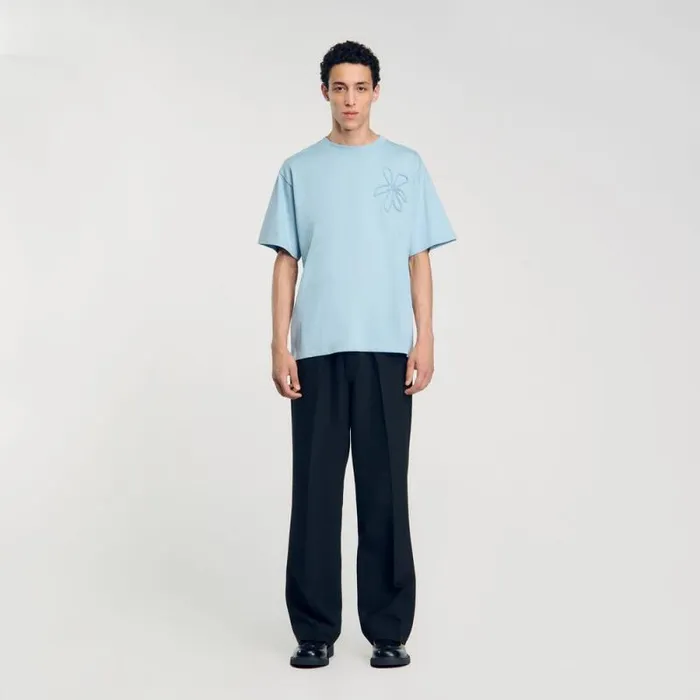 Tshirts and Polos Men SANDRO Oversized Flower Tshirt Baby Blue