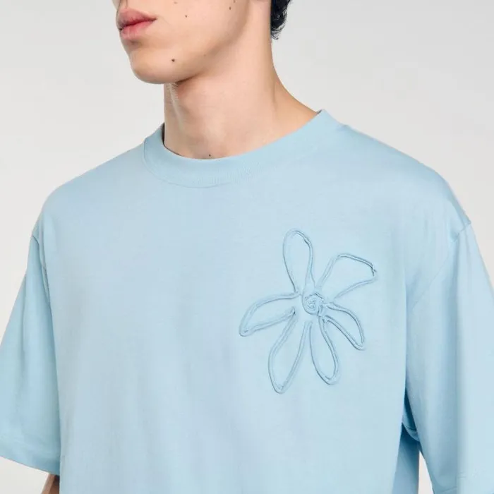 Tshirts and Polos Men SANDRO Oversized Flower Tshirt Baby Blue