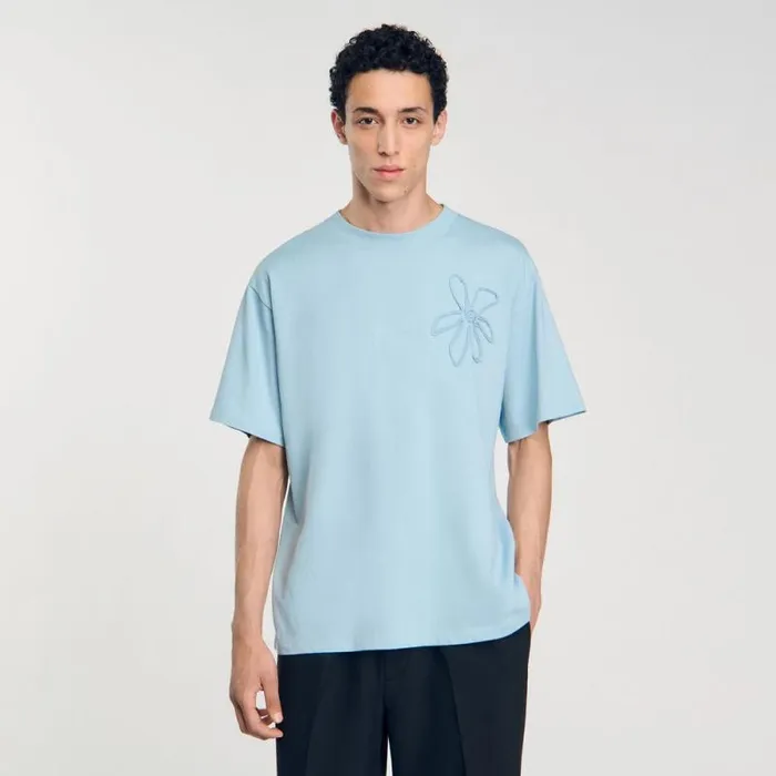 Tshirts and Polos Men SANDRO Oversized Flower Tshirt Baby Blue
