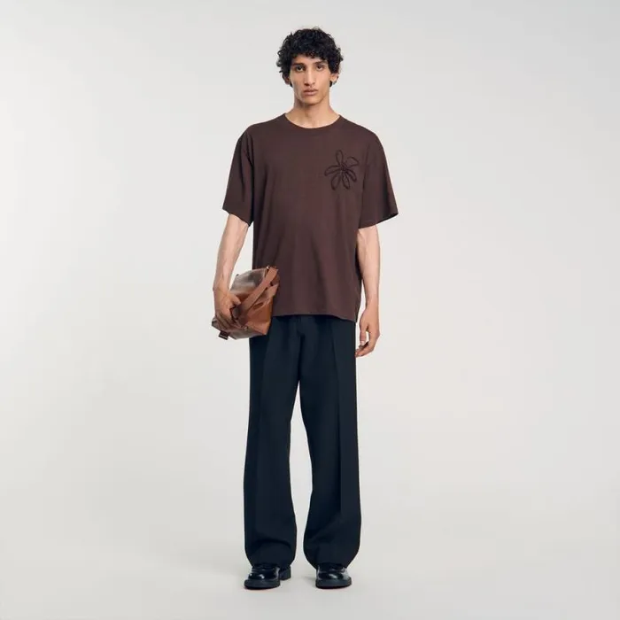 Tshirts and Polos Men SANDRO Oversized Flower Tshirt Chocolate