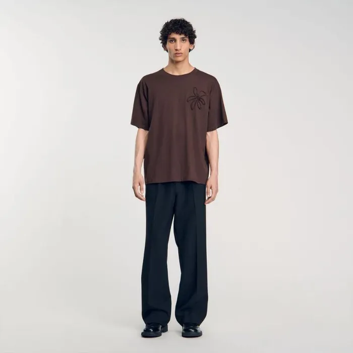 Tshirts and Polos Men SANDRO Oversized Flower Tshirt Chocolate