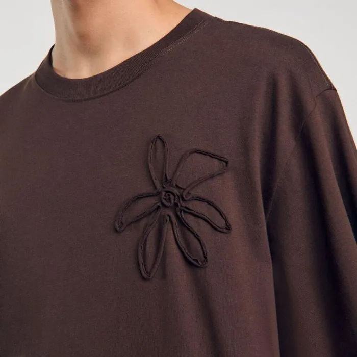Tshirts and Polos Men SANDRO Oversized Flower Tshirt Chocolate
