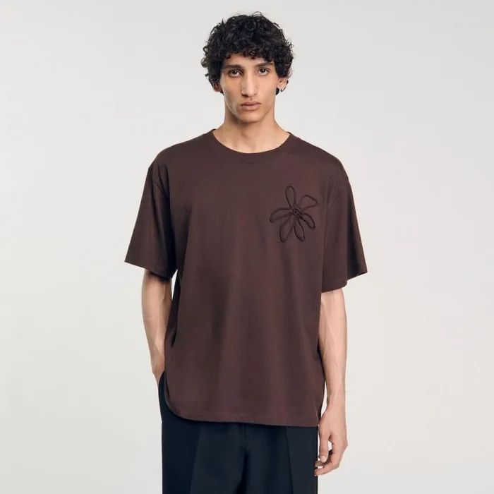 Tshirts and Polos Men SANDRO Oversized Flower Tshirt Chocolate