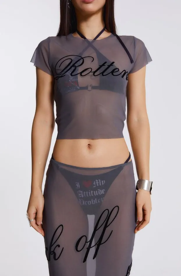 TShirts Women Jaded London Spoiled Rotten Mesh TShirt