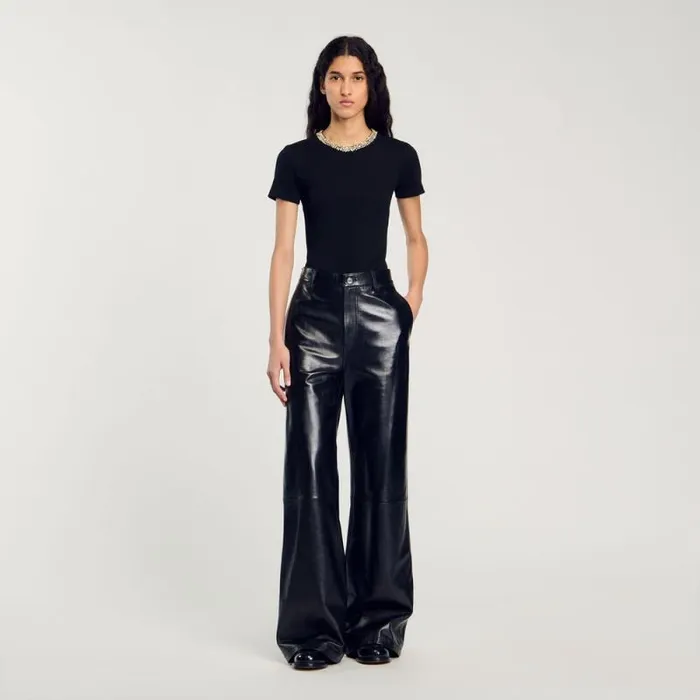 Tshirts Women SANDRO Tshirt With Rhinestone Trim Black