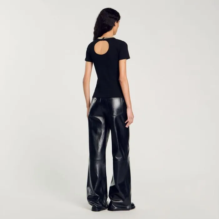 Tshirts Women SANDRO Tshirt With Rhinestone Trim Black