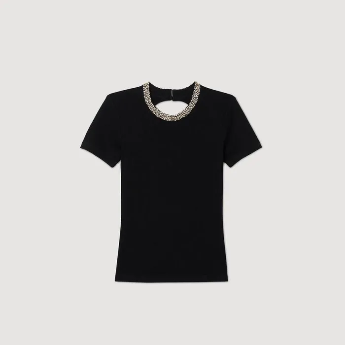 Tshirts Women SANDRO Tshirt With Rhinestone Trim Black