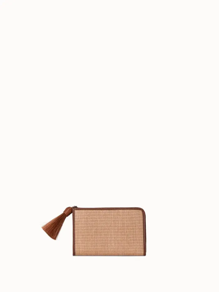 Tassel Pouch In Raffia Fabric Camelcaramel Women Akris Clutches