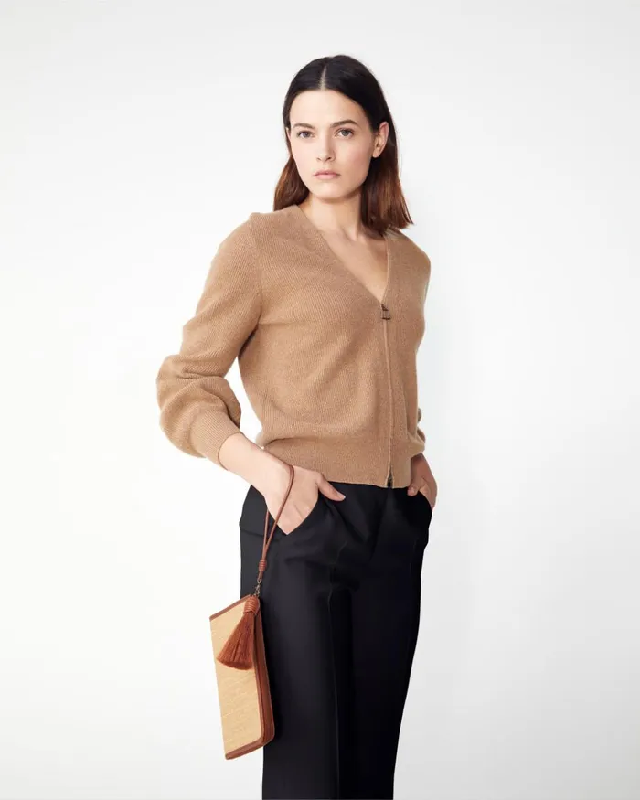 Tassel Pouch In Raffia Fabric Camelcaramel Women Akris Clutches