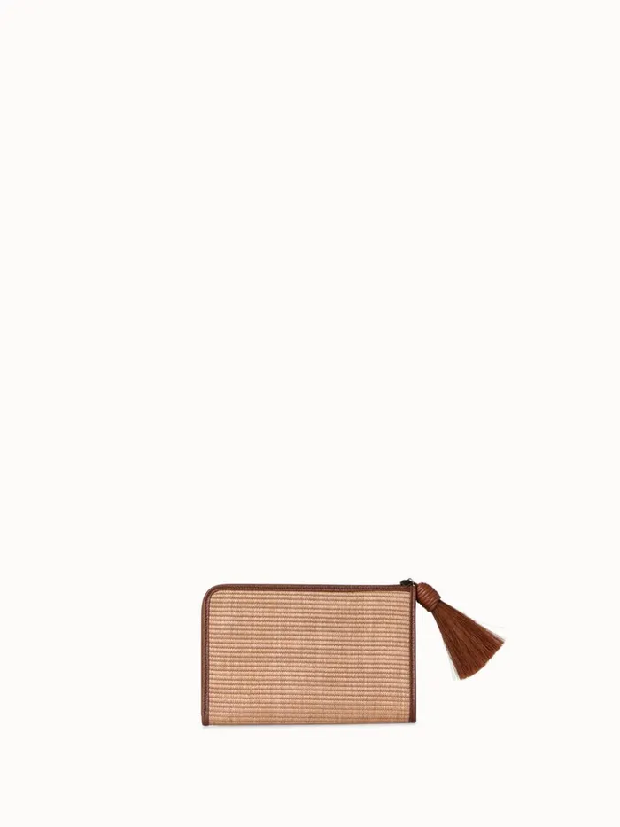 Tassel Pouch In Raffia Fabric Camelcaramel Women Akris Clutches
