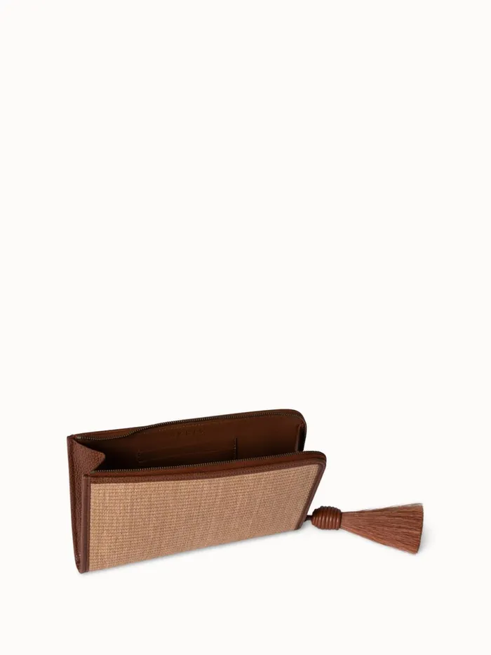Tassel Pouch In Raffia Fabric Camelcaramel Women Akris Clutches