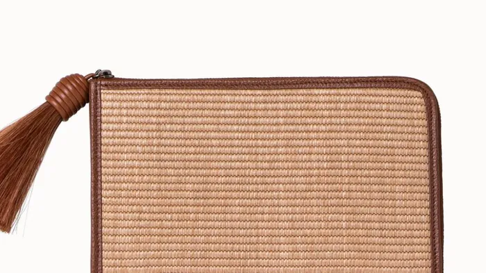 Tassel Pouch In Raffia Fabric Camelcaramel Women Akris Clutches