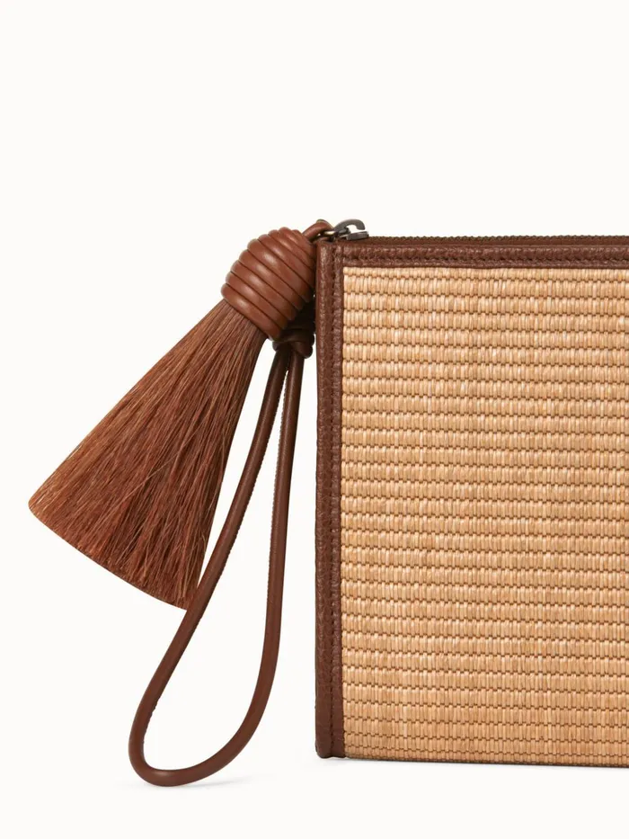 Tassel Pouch In Raffia Fabric Camelcaramel Women Akris Clutches