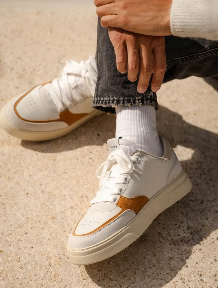 Thanassi Off White and Indian Saffron Men Bobbies Sneakers