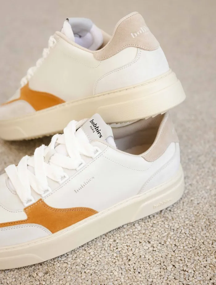 Thanassi Off White and Indian Saffron Men Bobbies Sneakers