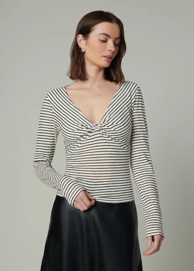 THE AVA STRIPE TWIST V NECK TOP Black White Stripe Tops Joe8217s Jeans Women