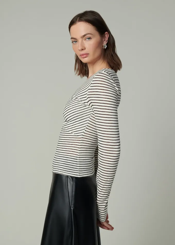 THE AVA STRIPE TWIST V NECK TOP Black White Stripe Tops Joe8217s Jeans Women