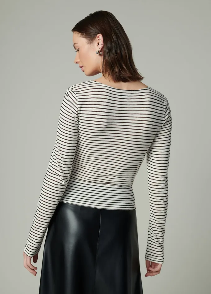 THE AVA STRIPE TWIST V NECK TOP Black White Stripe Tops Joe8217s Jeans Women