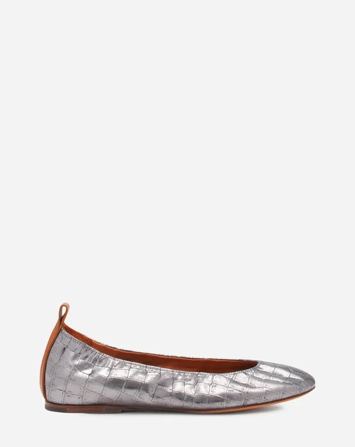 The Ballerina In Crocodileeffect Leather Silver Women Lanvin Loafers