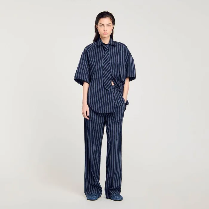 Tops and Shirts Women SANDRO Rhinestone Tie Shirt Blue