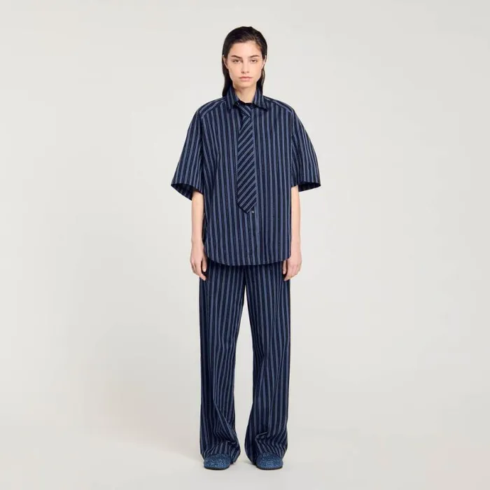 Tops and Shirts Women SANDRO Rhinestone Tie Shirt Blue