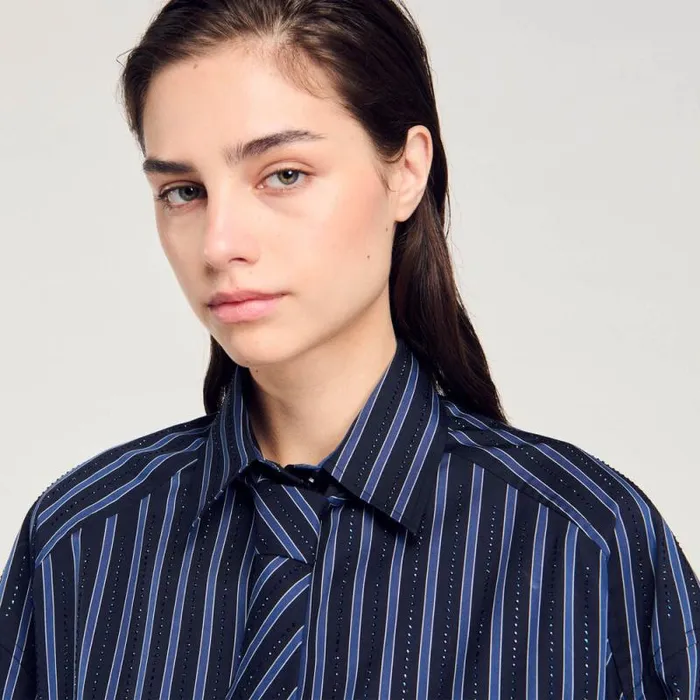 Tops and Shirts Women SANDRO Rhinestone Tie Shirt Blue